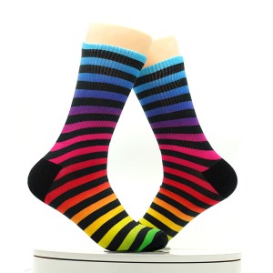 Custom Acrylic Womens Rainbow Stripe Knee Thigh Socks